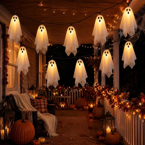 Vista 16 de Abeja Luces de ventana de Halloween, paquete de 4 unidades, calabaza