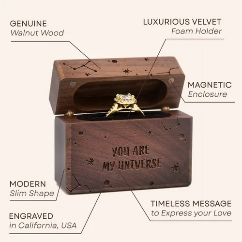 Vista 30 de MUUJEE Grow Old With Me Engraved Wooden Ring Box, Slim Engagement Proposal Ring Holder, Wedding Ceremony Ring Bearer Box, Fiance Gift Ideas