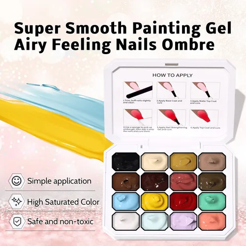 Vista 3 de Esponjas Pat Paleta de Esmalte de Uñas en Gel, 16 Colores Mezclado Degradado Ombré Esmalte en Gel Dando Toques Pintura Degradada Arte de Uñas, Sin