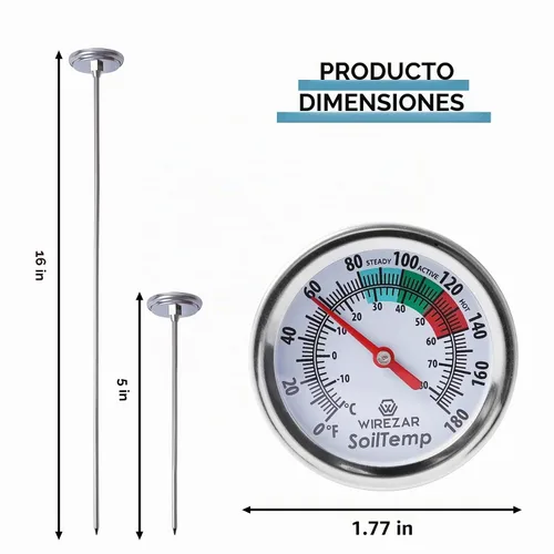 Vista 6 de Termómetro de suelo, vástago de acero inoxidable de 5 pulgadas, impermeable
