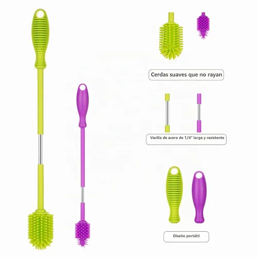 Vista 3 de A-Brush - Cepillo limpiador de botellas de silicona, juego de 2 piezas, flexible, mango largo, limpiador de botellas de agua, cepillo para pezón