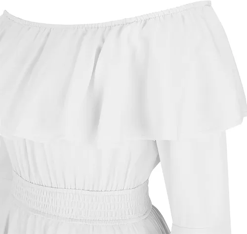 Vista 5 de Vestido medieval renacentista para mujer, vestido largo de cintura alta, victoriano, vintage, Halloween, un hombro, gótico, vestidos góticos