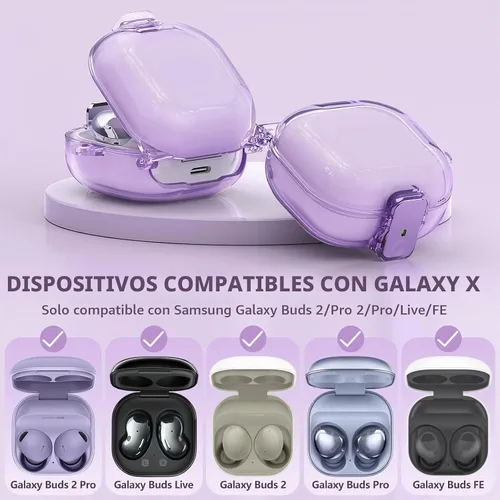 Vista 2 de Inesore - Funda para Samsung Galaxy Buds FE/Buds 2, Pro/Live (morado) Safety Lock Design Prevents Loss, Clear Anti-Yellow PC Shell, 3-in-1