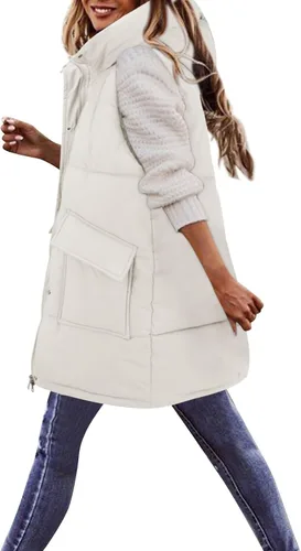 Vista 5 de Chaquetas acolchadas y ligeras para mujer, cuello alto, cremallera, con capucha, para invierno, a la moda, holgada, chaleco acolchado