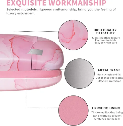 Vista 4 de molshine Estuche rígido de piel sintética para gafas, estuche portátil de viaje para hombres, mujeres, niñas, viajes, estudio, trabajo