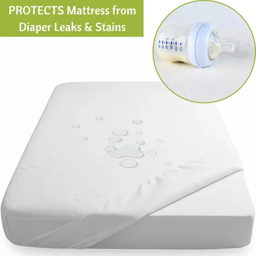Vista 6 de Vesta Baby Protector de colchón para cuna, resistente al agua, suave jacquard, sábana bajera ajustable de rayón de bambú natural para bebés y niños