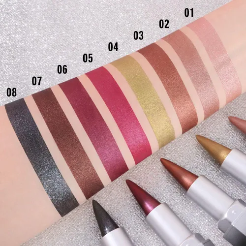 Vista 5 de evpct Combo de delineador de labios metálico rosa brillante y lápiz labial, lápiz labial con punta de cono para mujer, de larga duración