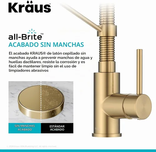 Vista 5 de KRAUS Bolden KPF-1610BB - Grifo de cocina extraíble de una sola manija de estilo comercial con 2 funciones en latón cepillado sin manchas, KPF-1610BB
