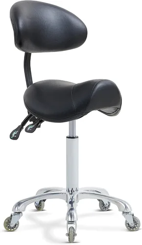 Vista 9 de Antlu Silla de Sillín para Clínica de Masaje, Spa, Salón, Corte, Silla Giratoria con Ruedas, Altura Ajustable (Negro)