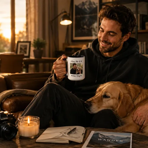 Vista 4 de Tazas de café de cerámica personalizadas de 15 oz con texto personalizado e imagen fotográfica, regalo novedoso, personalizado con diferentes Negro