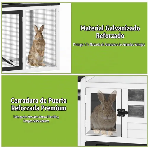 Vista 3 de GUTINNEEN Conejera grande para conejos, gallinero de madera para exteriores, resistente a la intemperie, jaula de conejillo de indias con techo