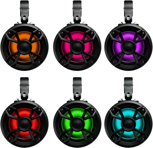 Vista 2 de NOAM NUTV5 - Kit de sistema estéreo marino ATV/carrito de golf/UTV, con 2 altavoces de torre de luz LED impermeables, controlador resistente a