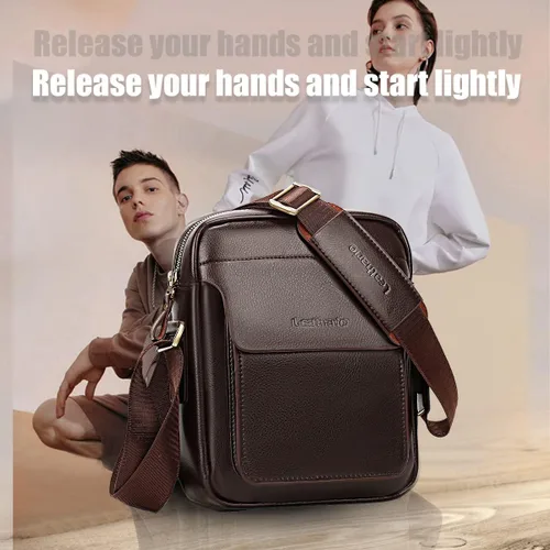 Vista 6 de Leathario Bolso bandolera para hombre, de cuero vegano, bolso de mensajero para el trabajo, negocios, viajes