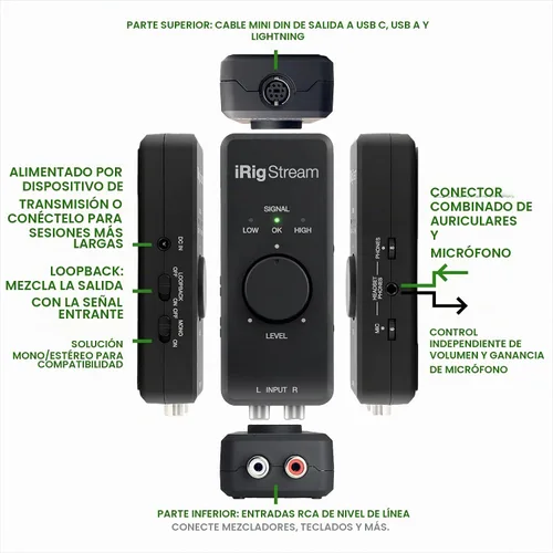 Vista 2 de IK Multimedia iRig Stream interfaz de audio estéreo para iPhone, iPad, Mac, iOS y PC con USB-C, Lightning y USB para grabación de 24 bits, 48 kHz