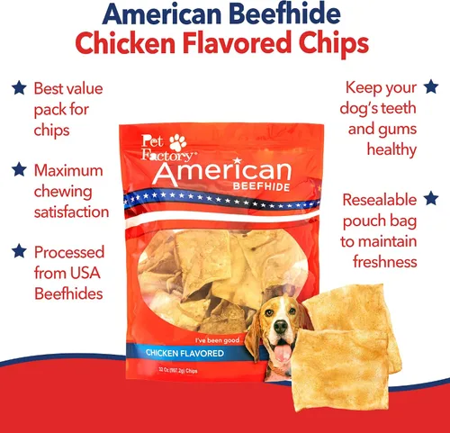 Vista 3 de Pet Factory American Beefhide Chips - Golosinas masticables para perros, sabor a pollo, 32 onzas
