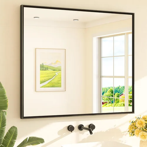 Vista 12 de TETOTE Espejo de baño dorado cepillado de 20" x 30", espejo de tocador de baño rectangular de latón dorado cepillado con marco biselado para sobre