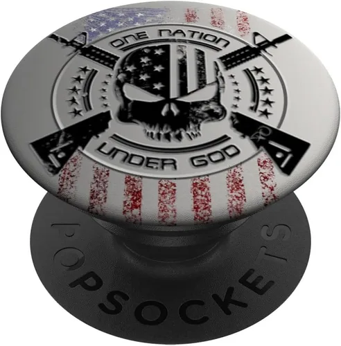 Vista 7 de Bandera militar patriótica de Estados Unidos Warrior One Nation Skull PopSockets MagSafe PopGrip para iPhone
