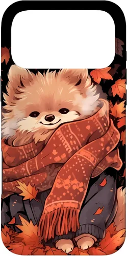 Vista 22 de Pomeranian Pom Autumn Fall Leaves Dog Thanksgiving Case for iPhone 17