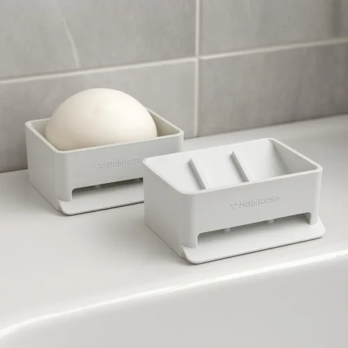 Vista 3 de Soap Mate - Jabonera inclinada con autodrenante y secado, ahorrador de jabón natural rápido para baño, ducha y fregadero de cocina (blanco frío)