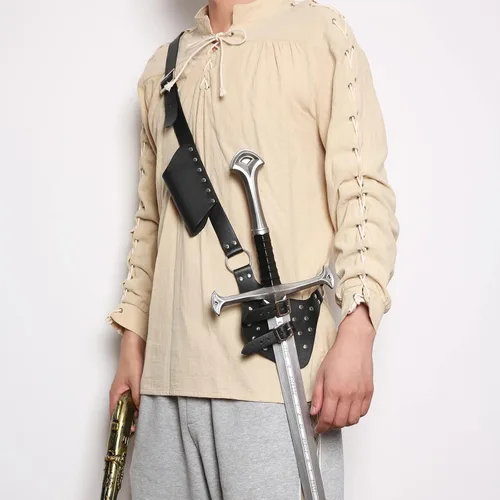 Vista 4 de HZMAN NegroMarrón Ajustable Espada Rana Espada Medieval Espada Holster LARP Ropa Accesorio Rana Espada Correa