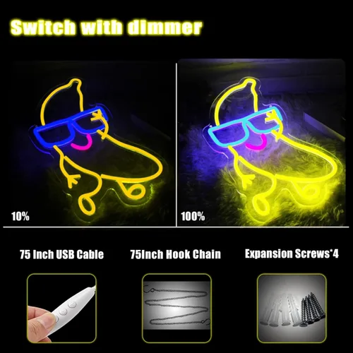 Vista 2 de Letrero de neón de plátano bailarín, luz de neón de plátano, letrero con luz LED para decoración de pared, regulable para arte de pared