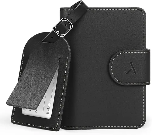 Vista 7 de ALLIVE Soporte para pasaporte para viajes, soporte para pasaporte Rfid para mujeres y hombres, funda de pasaporte de cuero genuino para viaje