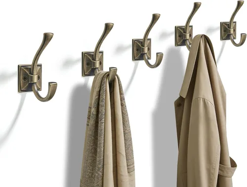 Vista 18 de TUNNY Paquete de 5 ganchos para colgar en la pared de diseño antiguo, ganchos de latón antiguo, gancho para toallas para armario de zapatos