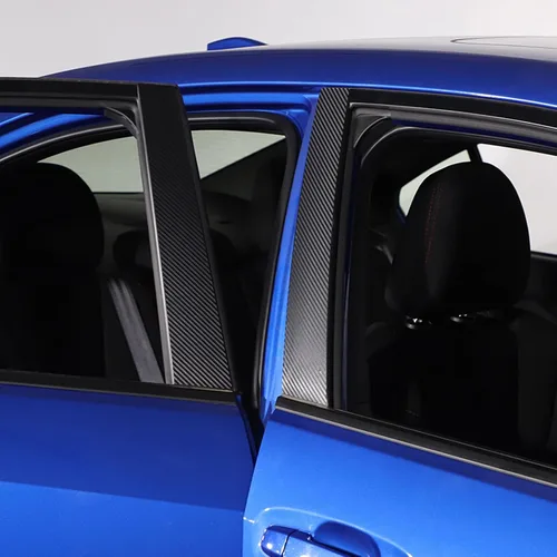 Vista 7 de Calcomanía negra de fibra de carbono con textura de pilar central, compatible con Subaru WRX 2022 2023, adhesivo lateral de carrocería de automóvil