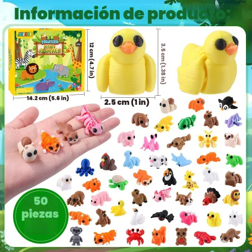 Vista 2 de JOICEE 50pcs Mini 3D Impreso Animales Articulados Flexible Fidget Juguetes Marrón