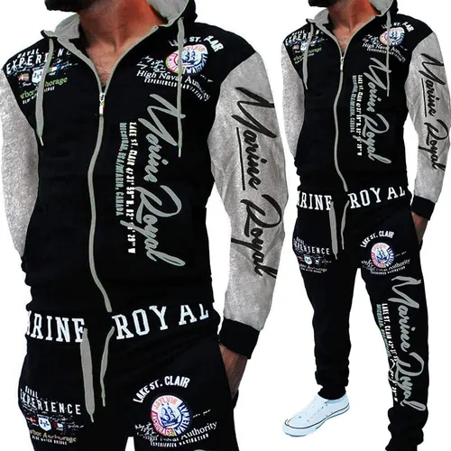 Vista 6 de HHGKED Conjunto de sudadera casual con capucha y cremallera completa con cintura elástica para hombre