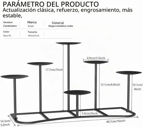 Vista 2 de Smtyle Candelabro de Navidad para chimenea, diseño geométrico negro mate de varios niveles, base estable, perfecto para velas de pilar, decoración
