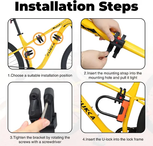 Vista 4 de MEGHNA Candado de bicicleta con cable de alta resistencia para bicicleta en U, combinación antirrobo con soporte para bicicleta de montaña