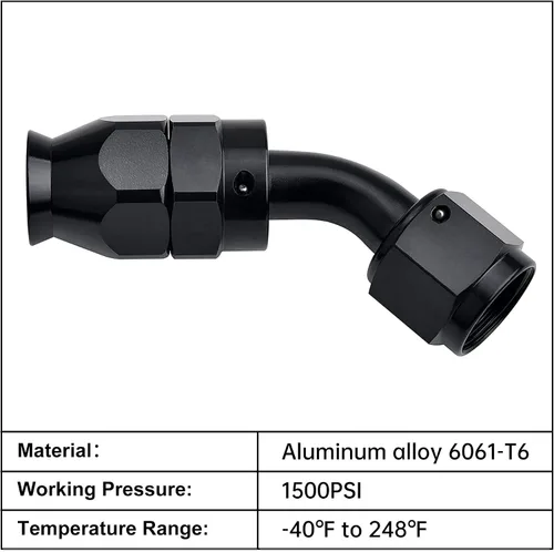 Vista 3 de EVIL ENERGY 10AN PTFE Extremo de Manguera 45 Grados Negro para Manguera PTFE Solo 2 Piezas