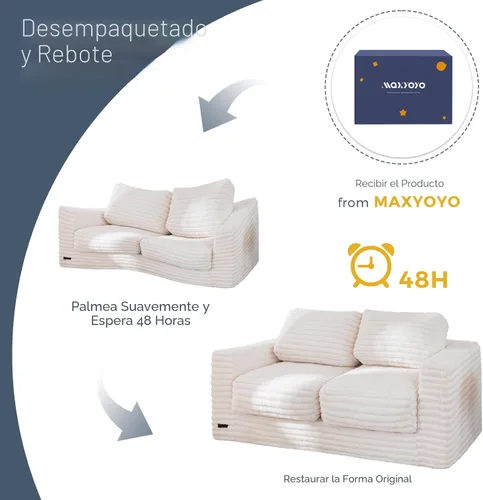 Vista 7 de MAXYOYO Silla Puf Gigante para Adultos, Sofá de Piso Biplaza Tapizado con Almohadas y Reposabrazos, Sofá Puf Grande Silla Cojín de Felpa