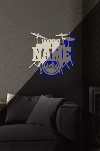 Vista 5 de Letrero de luz nocturna LED único personalizado para colgar en la pared, personalizado con nombre para baterista, músico o profesor de música