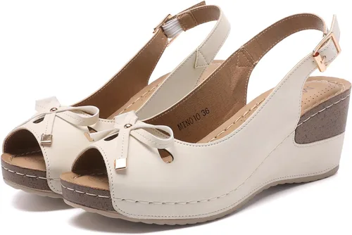 Vista 9 de Mintzice Sandalias de cuña elegantes con correa al tobillo y puntera abierta para mujer