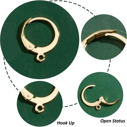 Vista 5 de PH PandaHall 100 ganchos chapados en oro de 24 quilates, acero inoxidable 304, palanca de alambre para la oreja, aretes dorados, con lazo abierto