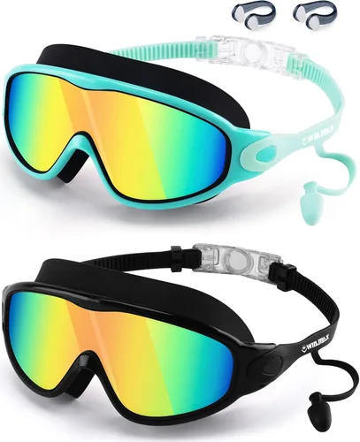 Vista 7 de WIN.MAX Paquete de 2 gafas de natación antiniebla, anti rayos UV, visión transparente para hombres, mujeres, niños y niñas, gafas de natación
