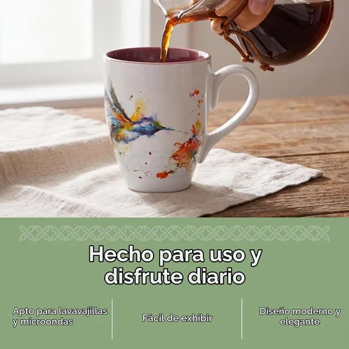 Vista 6 de Dean Crouser colección de taza de porcelana con diseño de acuarelas, 16 onzas, Hummingbird