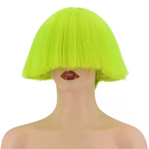 Vista 10 de Aimole Pelucas sintéticas rectas cortas Yaki blanco hongo cabeza peluca Bowl corte de pelo pelucas Bob (1001 blanco)