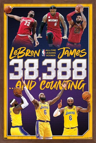 Vista 10 de NBA League - Póster de pared de LeBron James All-Time Scoring Leader, 22.4 pulgadas de largo x 14.7 pulgadas de ancho, versión enmarcada de madera