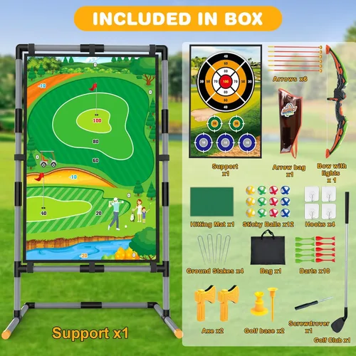 Vista 5 de Juego de astillado de golf – Alfombrilla de doble cara con soporte, divertido juego de práctica para niños y adultos
