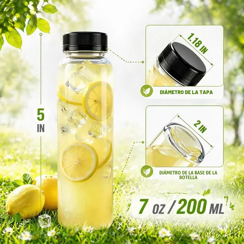 Vista 2 de Kaderron 48 piezas botellas de jugo de plástico de 7 onzas con tapas, botellas vacías de plástico desechables de PET, recipientes transparentes