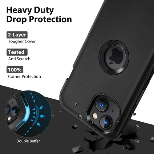 Vista 3 de Jiunai Funda para iPhone 14 Plus a Prueba de Golpes Antipolvo Protección de Servicio Pesado Protectora Antiarañazos de Doble Capa Resistente Rugosa