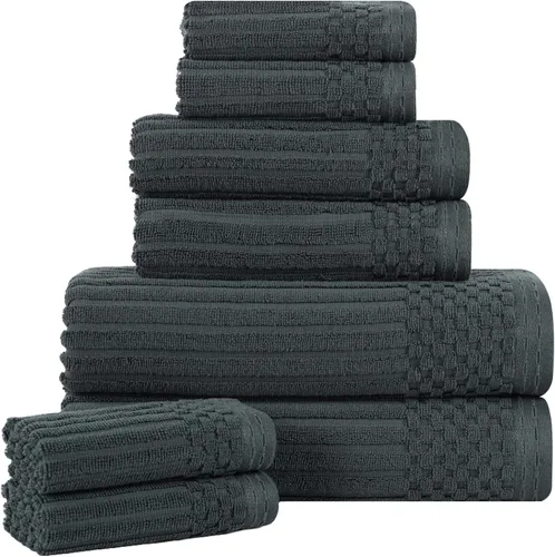 Vista 38 de Superior Juego de 6 toallas de algodón sólido y acanalado, toallas de cara de 13 x 13 pulgadas, toallas de mano de 16 x 28 pulgadas, toallas de baño