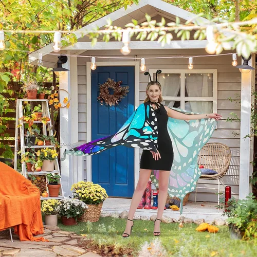 Vista 6 de Alas de mariposa para mujer, disfraz de mariposa de Halloween para mujer, disfraz de Halloween para mujer, capa de ninfa duendecillo