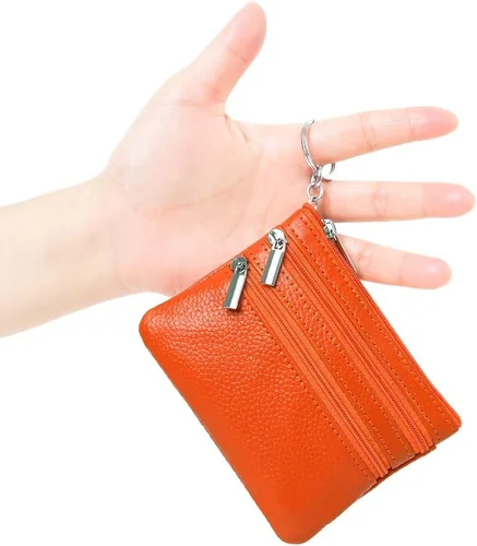 Vista 2 de Monedero de cuero auténtico para mujer, con llavero