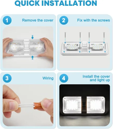 Vista 7 de Kohree Luces interiores de caravana, 5 unidades, luces LED de techo para caravana, luces de 12 V, lámpara de doble cúpula con interruptor