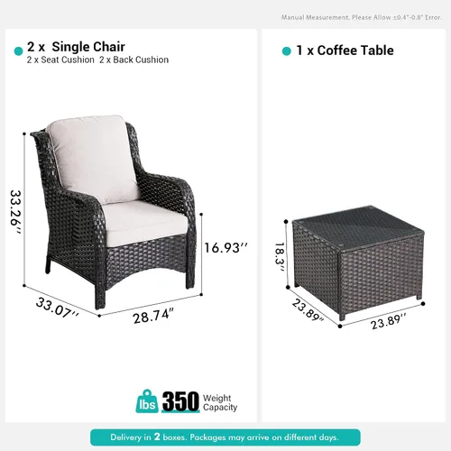 Vista 5 de Juego de muebles de exterior para patio, silla y sofá (ratán marrón, beige, 3 piezas)