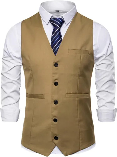 Vista 8 de Chaleco de vestir con cuello en V para hombre, con botones Café